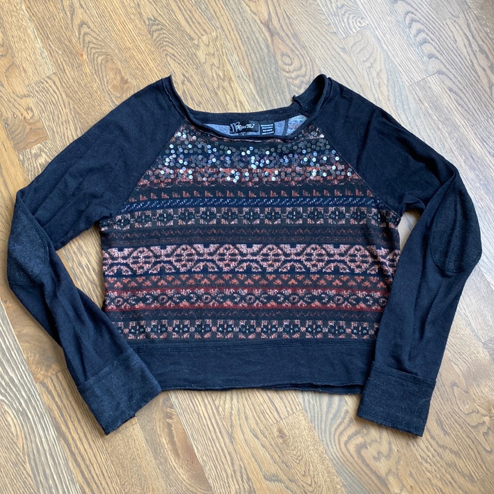 Womens Miss Me crop top long sleeve, size small
